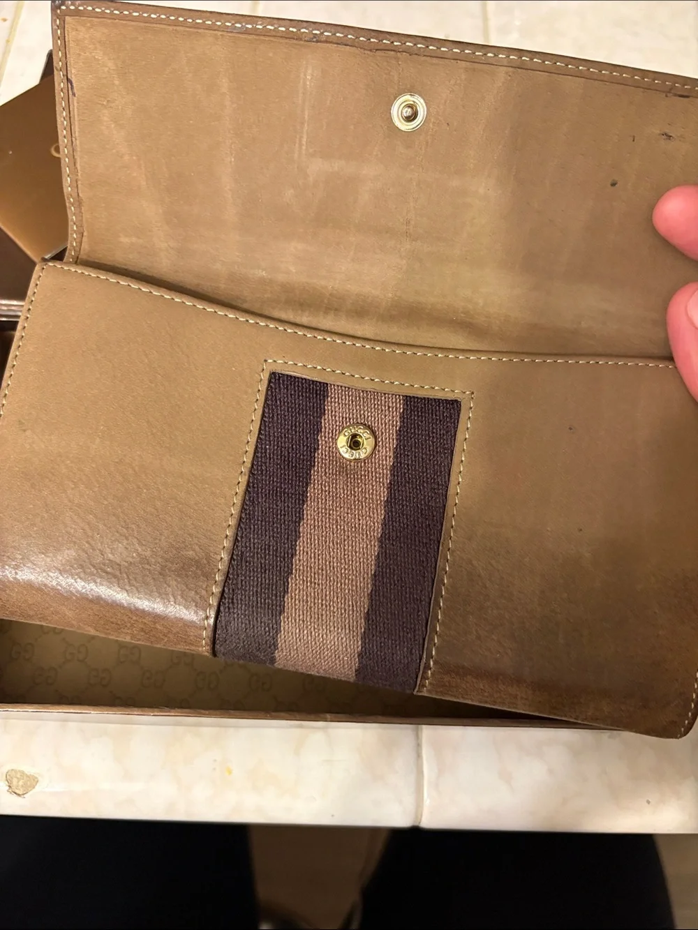 Gucci Bronze Metallic Leather Horsebit Wallet with Brown Stripe